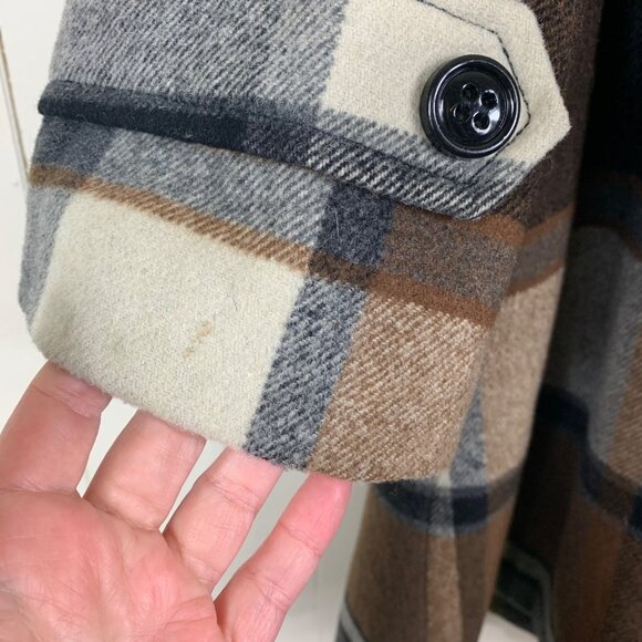 Zara Basic Women’s Wool Blend Brown Tartan Plaid Pea Coat - Size Small - Picture 7 of 8